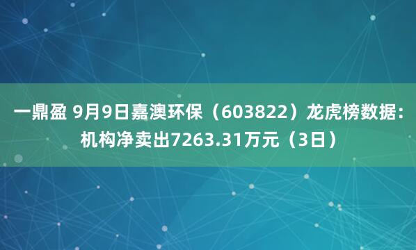 一鼎盈 9月9日嘉澳环保（603822）龙虎榜数据：机构净卖出7263.31万元（3日）